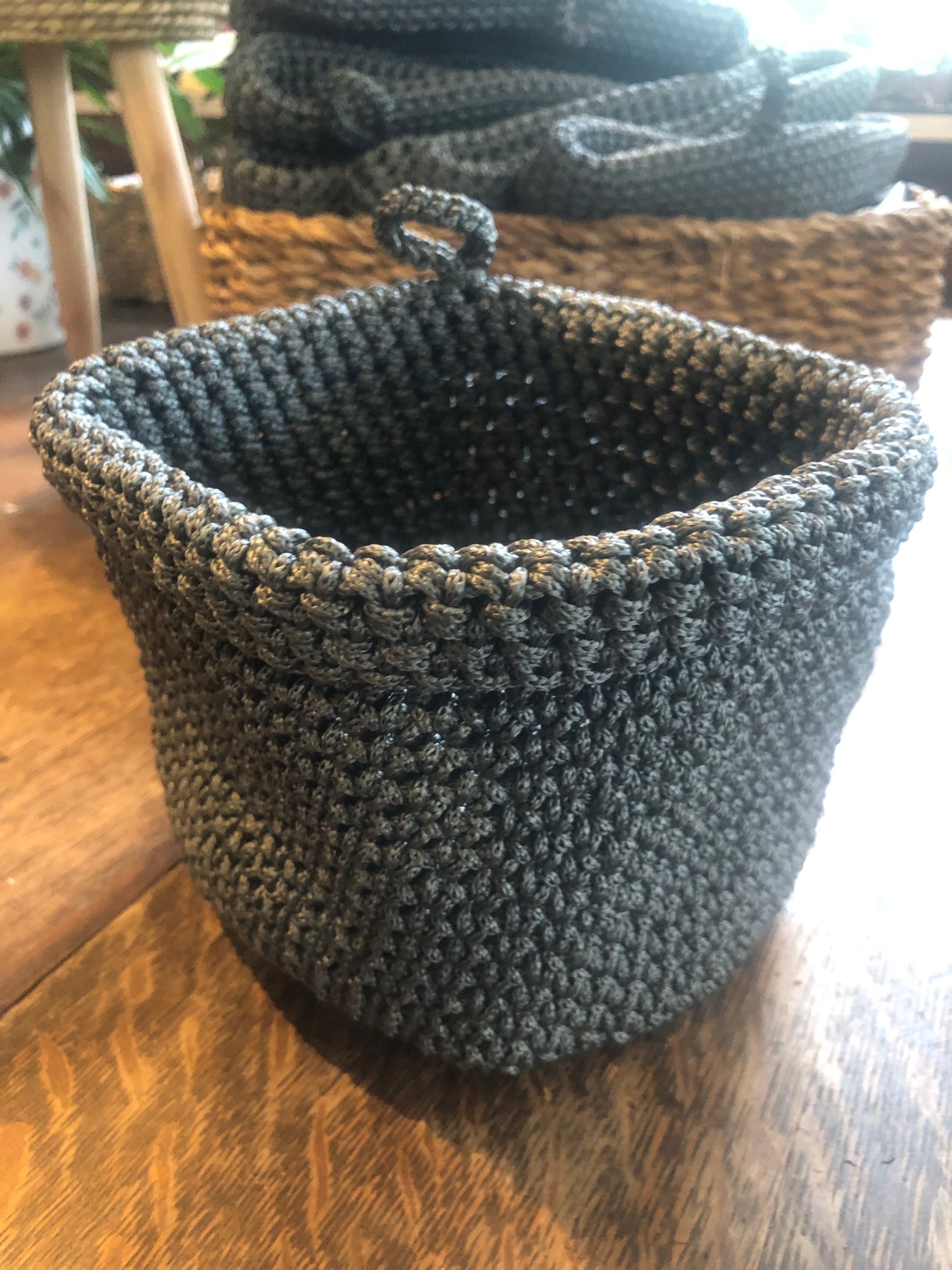 Grey Woven Hanging Pot Covers Medium