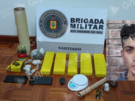 Brigada Militar apreende mais de 3.7kg de maconha e prende jovem por tráfico em Santiago