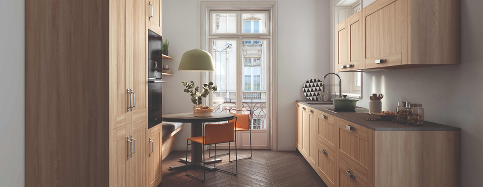 Galley kitchen, wood cabinets, remodel