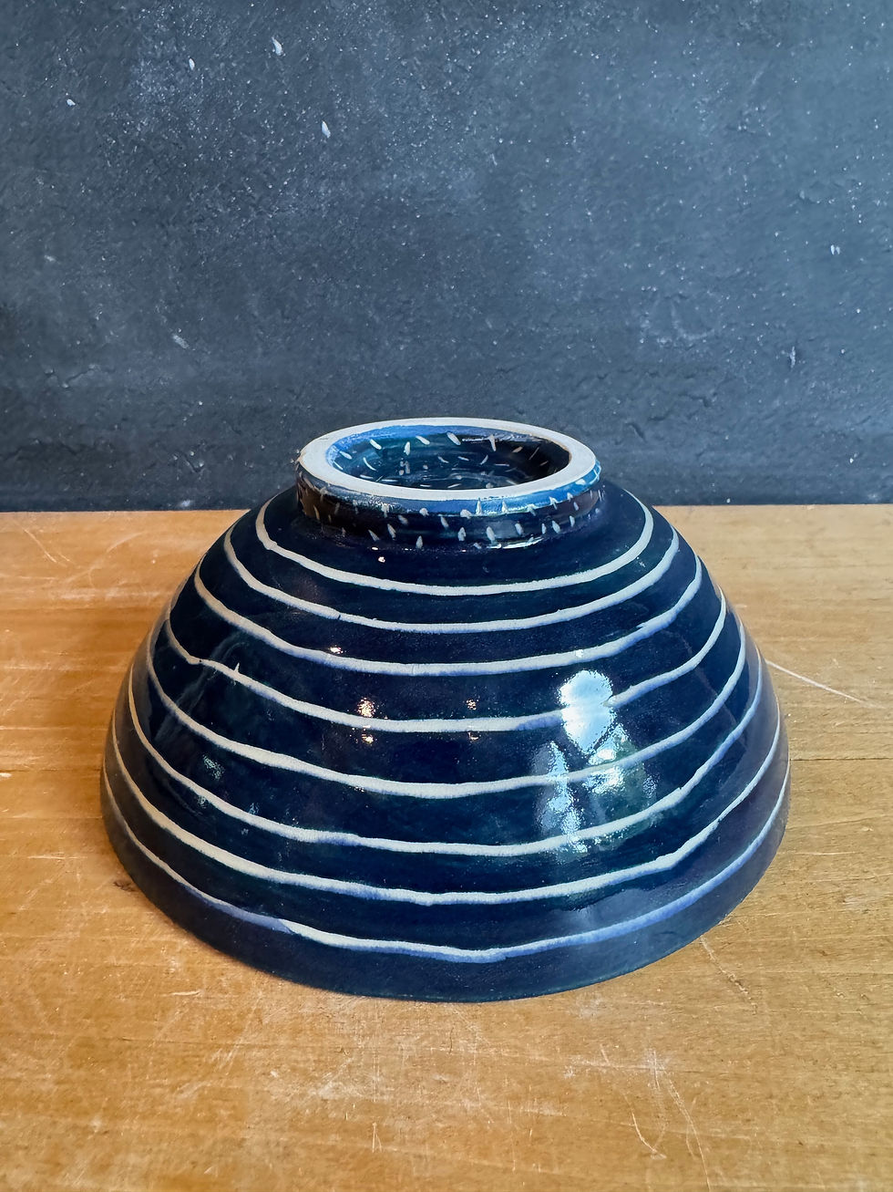 Thumbnail: SECOND - Medium navy coneflower sgraffito bowl.