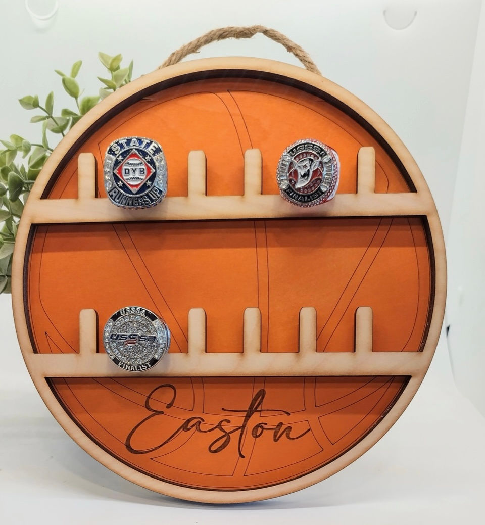 Basketball championship ring hanging plaque