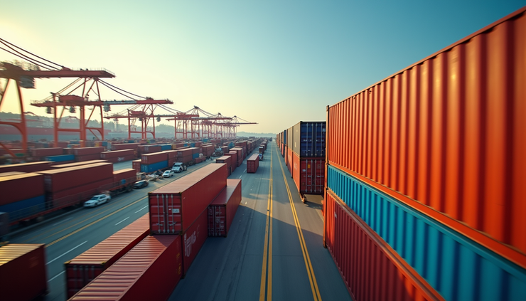 Eye-level view of cargo containers at Hainan Free Trade Zone port
