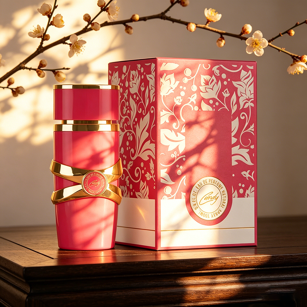 Perfume feminino rosa e dourado de 30ml, fragrância floral de longa duração