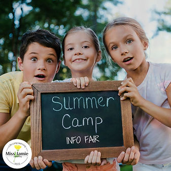 THREE KIDS HOLDING SIGN READING SUMMER CAMP"