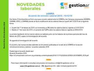 UOMRA - Acuerdo de revisión salarial 2018 - 10/12/18