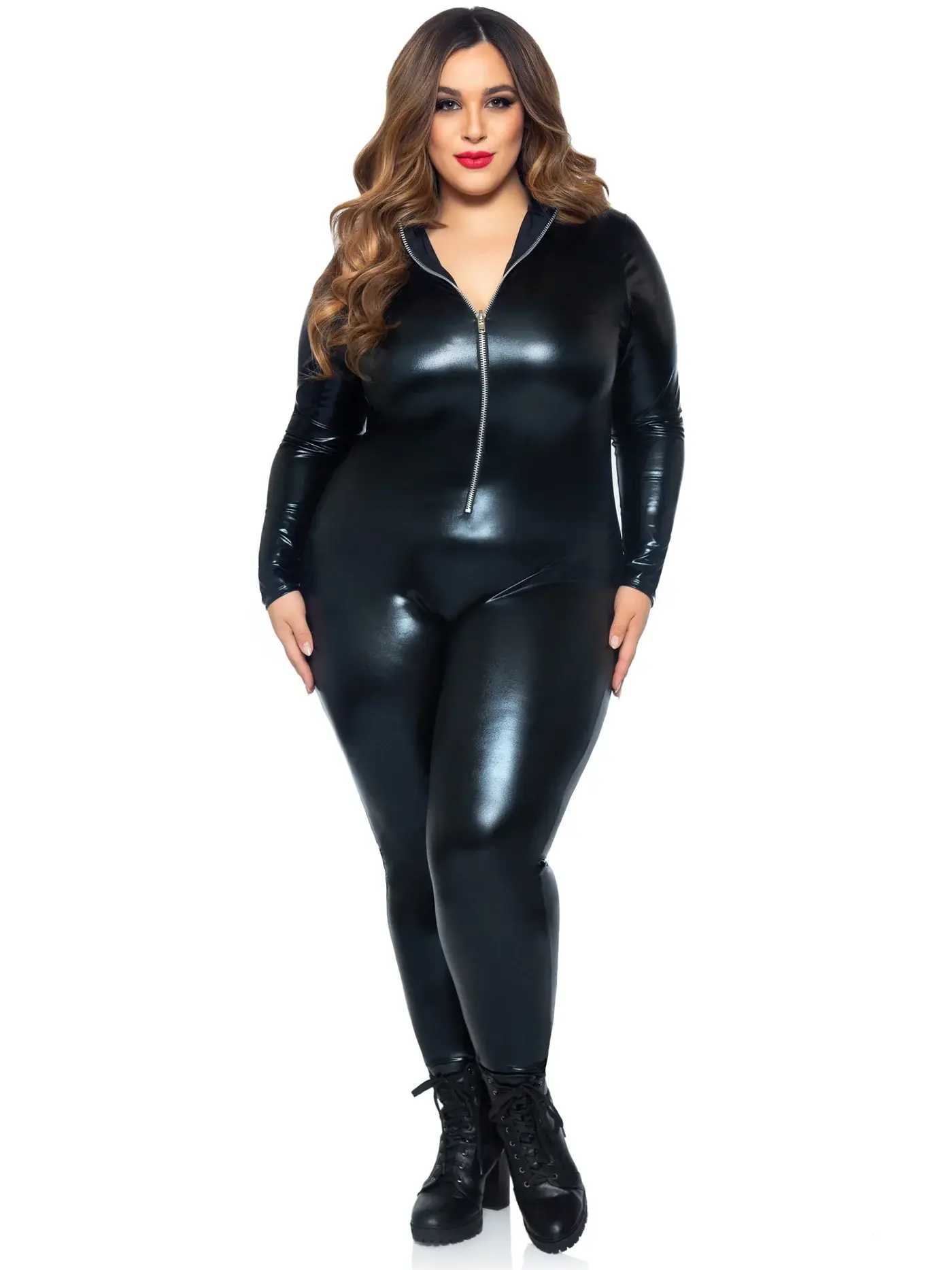 Wet Plus size zipper suit