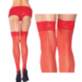 Red Lace top stockings with Backseam 