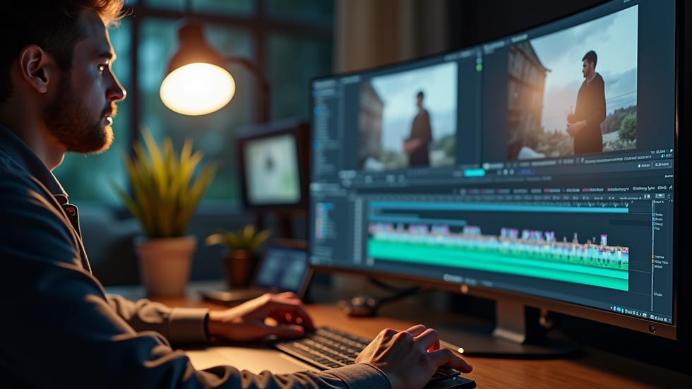 Close-up view of a video editor working on a timeline in editing software