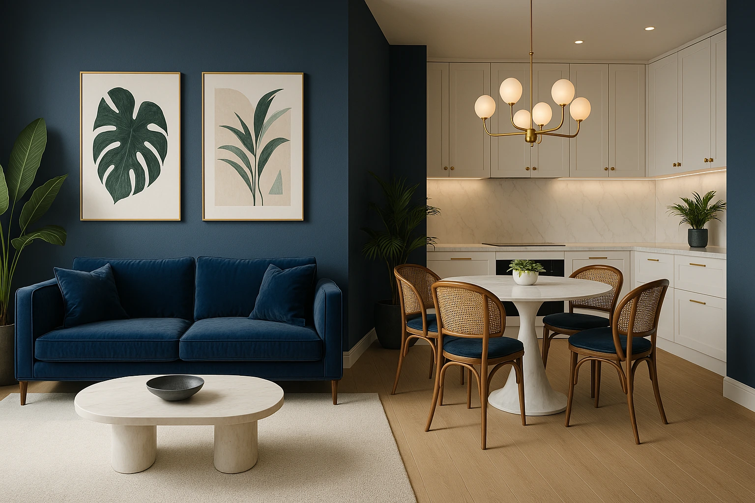 Sophisticated Color Palette in Small Open-Plan Living Space
