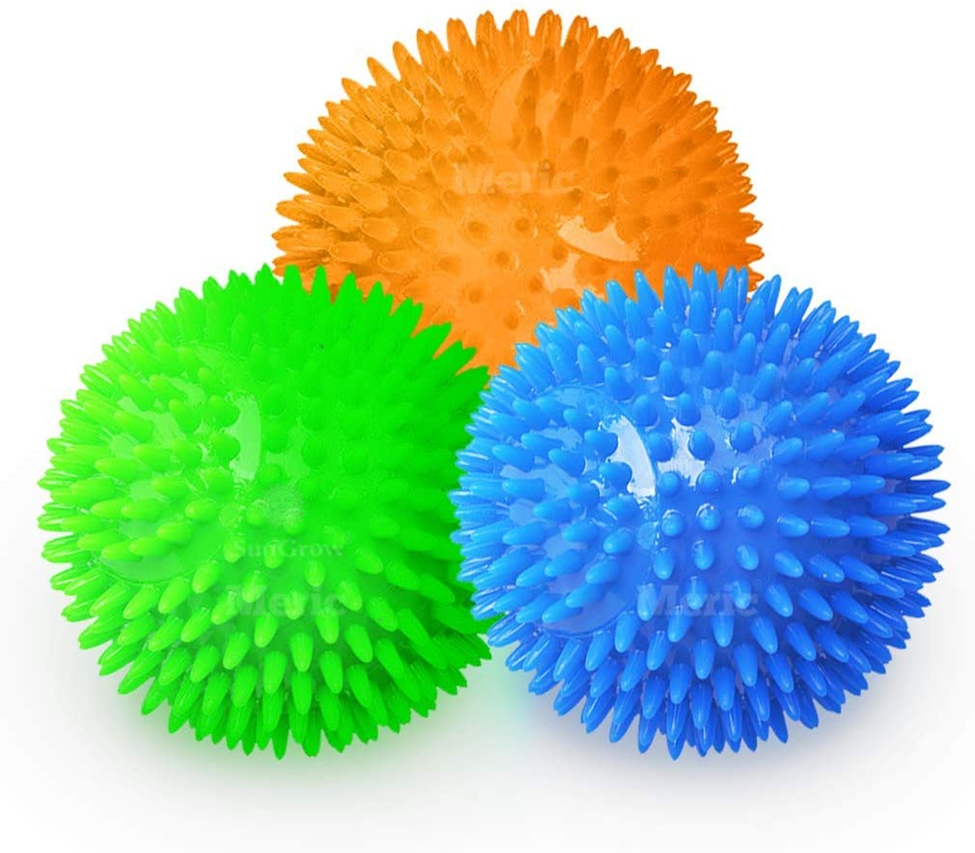 spiky squeaky balls green orange and blue