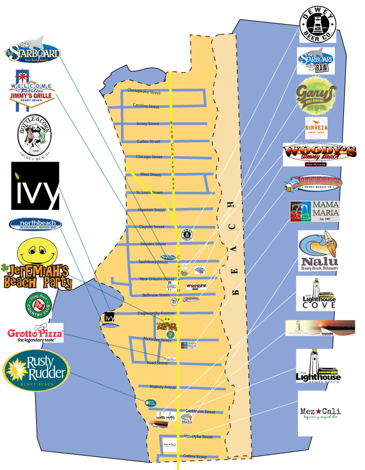 Dewey Beach Map Delaware Jeremiah's Beac Party