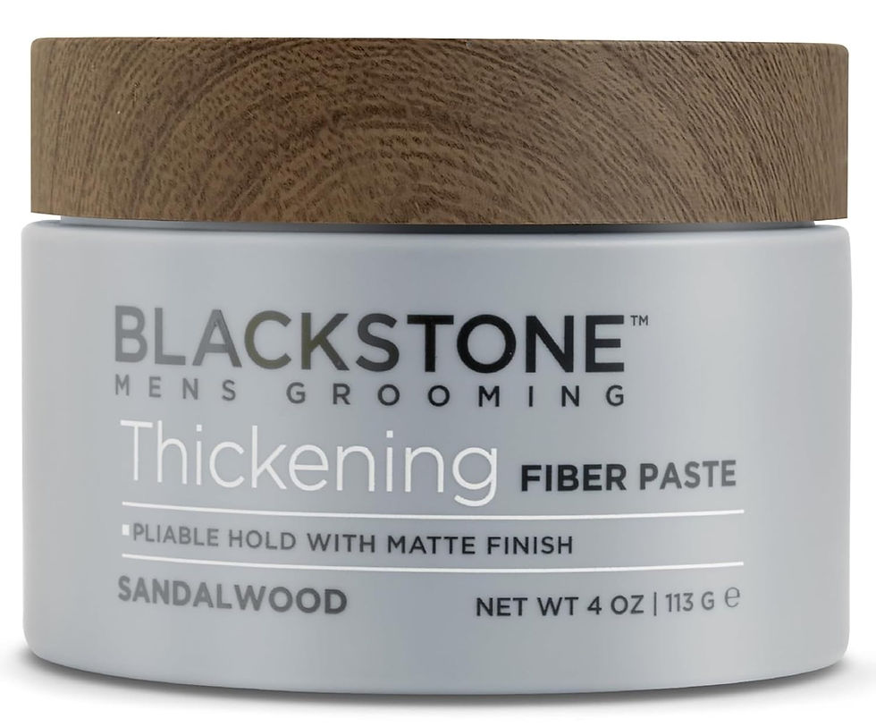 Blackstone Men's Thickening Fiber Paste Gel in sandalwood scent, 4 oz container with matte finish styling label