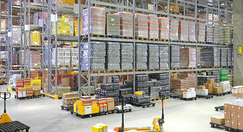 Authorized wholesale distributor warehouse with neatly organized branded inventory