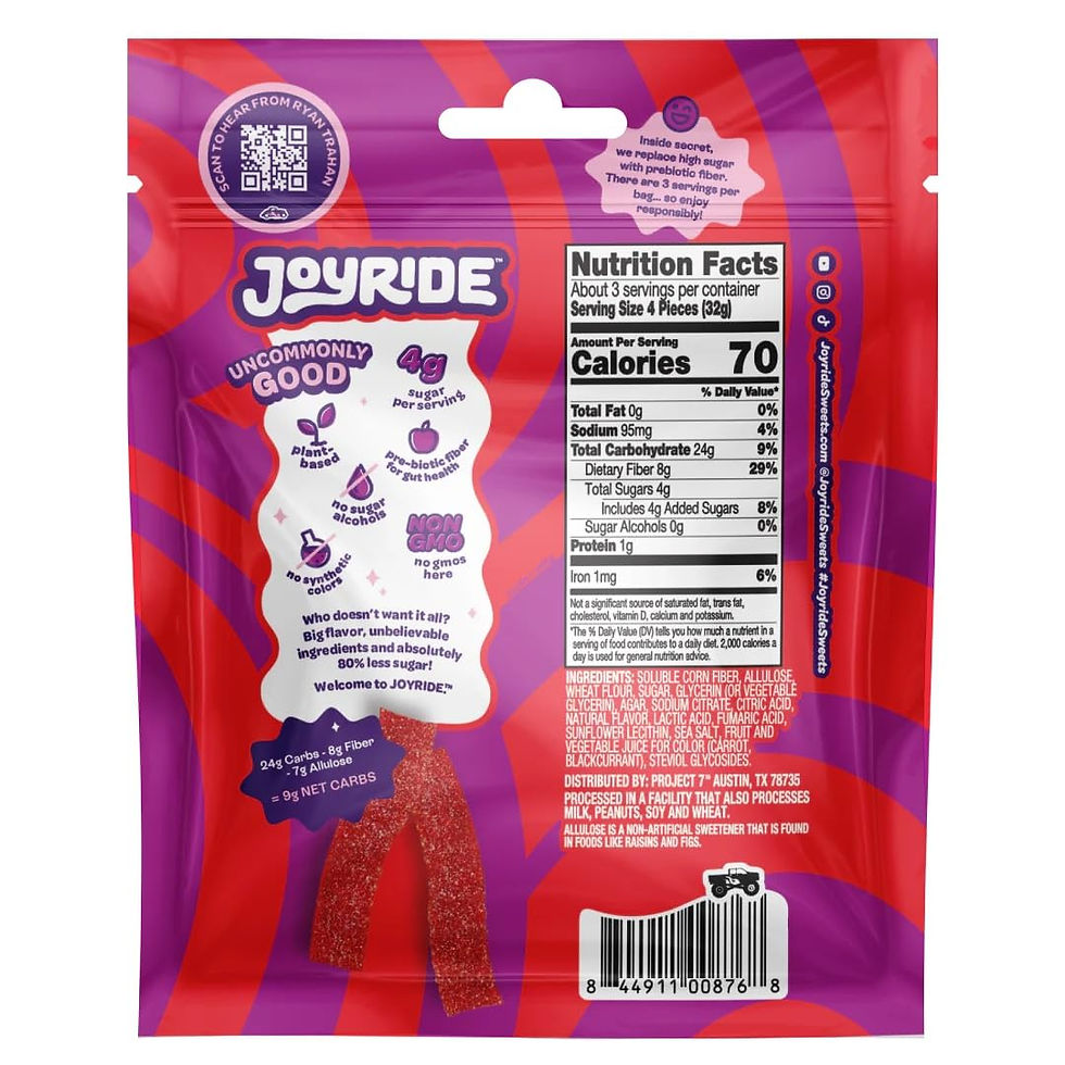 Joyride Sweets Sour Strawberry Candy Strips, 3.5 oz pack, plant-based vegan gummy candy with 80% less sugar