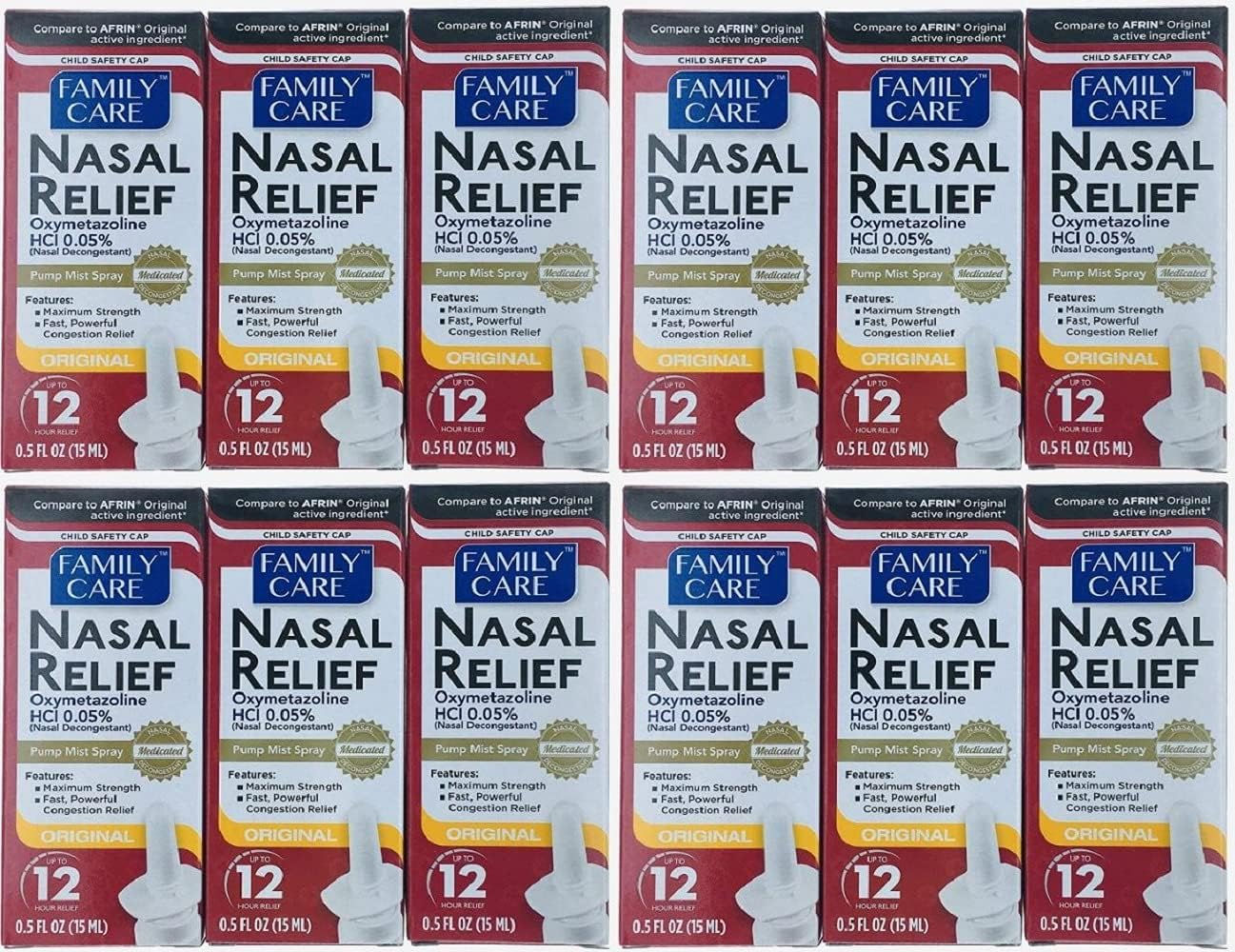 12-Pack Assured Nasal Relief Spray – Oxymetazoline HCL Pump Mist Decongestant