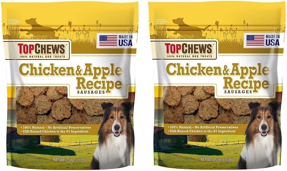 Top Chews Chicken & Apple Sausages 2-Pack – 100% Natural Treats with USA-Raised Chicken and No Artificial Preservatives