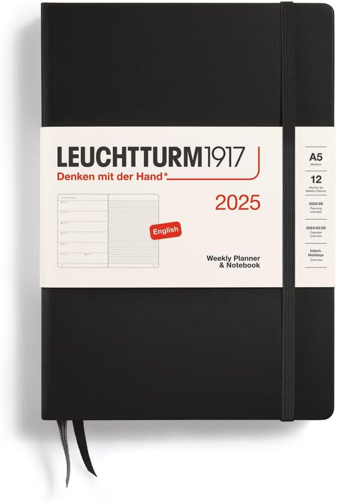 "LEUCHTTURM1917 Weekly Planner 2025 A5 hardcover in black"