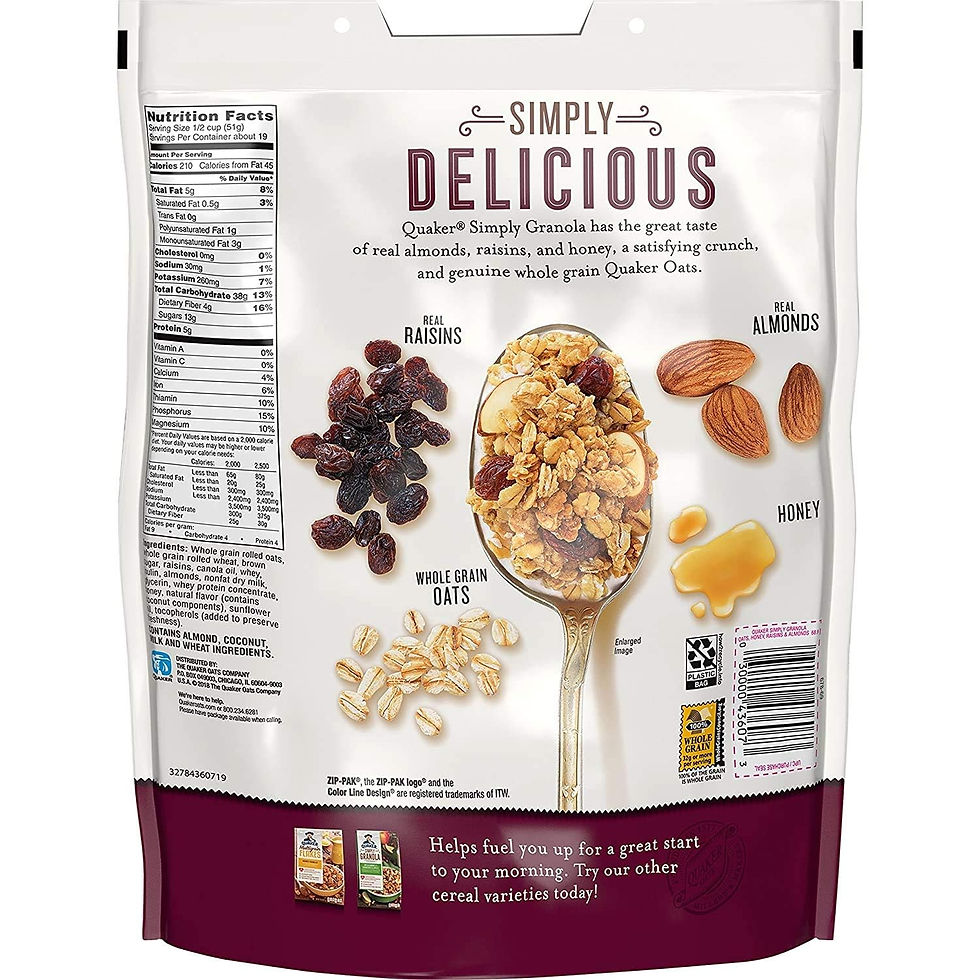 Two bags of Simply Granola honey-flavored cereal, GMO-free and whole grain