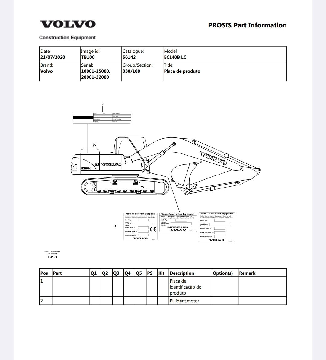 Catálogo de Peças Escavadeira EC140B LC - Volvo