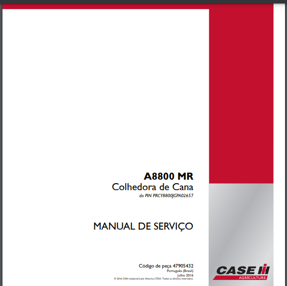 MANUAL DE SERVIÇO A8800 MR COLHEDORA DE CANA - CASE IH