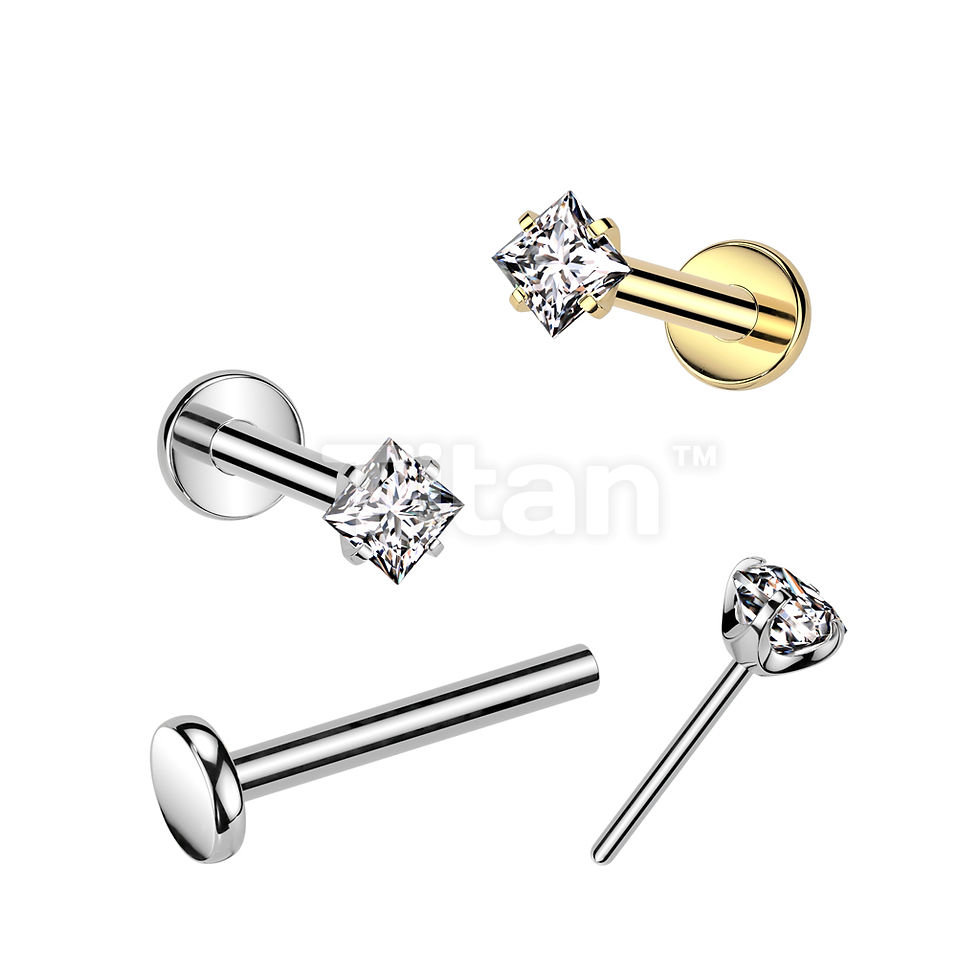 Implant Grade Titanium Threadless Push In Labret With Prong Set Square CZ Top