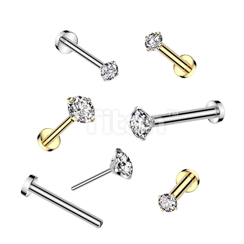 Implant Grade Titanium Threadless Push in Labret With Prong Set CZ Top