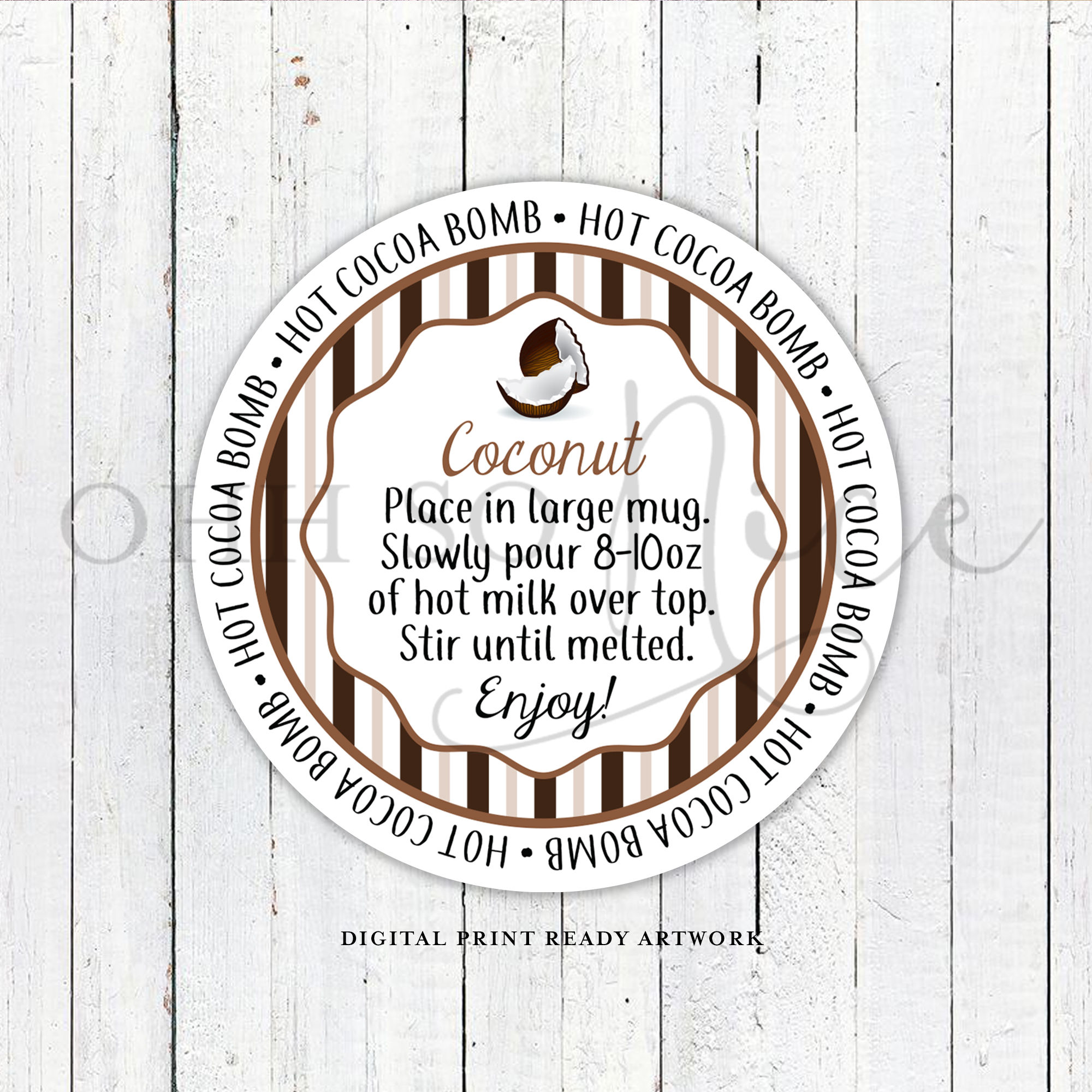 3 Sizes: Coconut Hot Cocoa Bomb Tag | Flavor Stripes