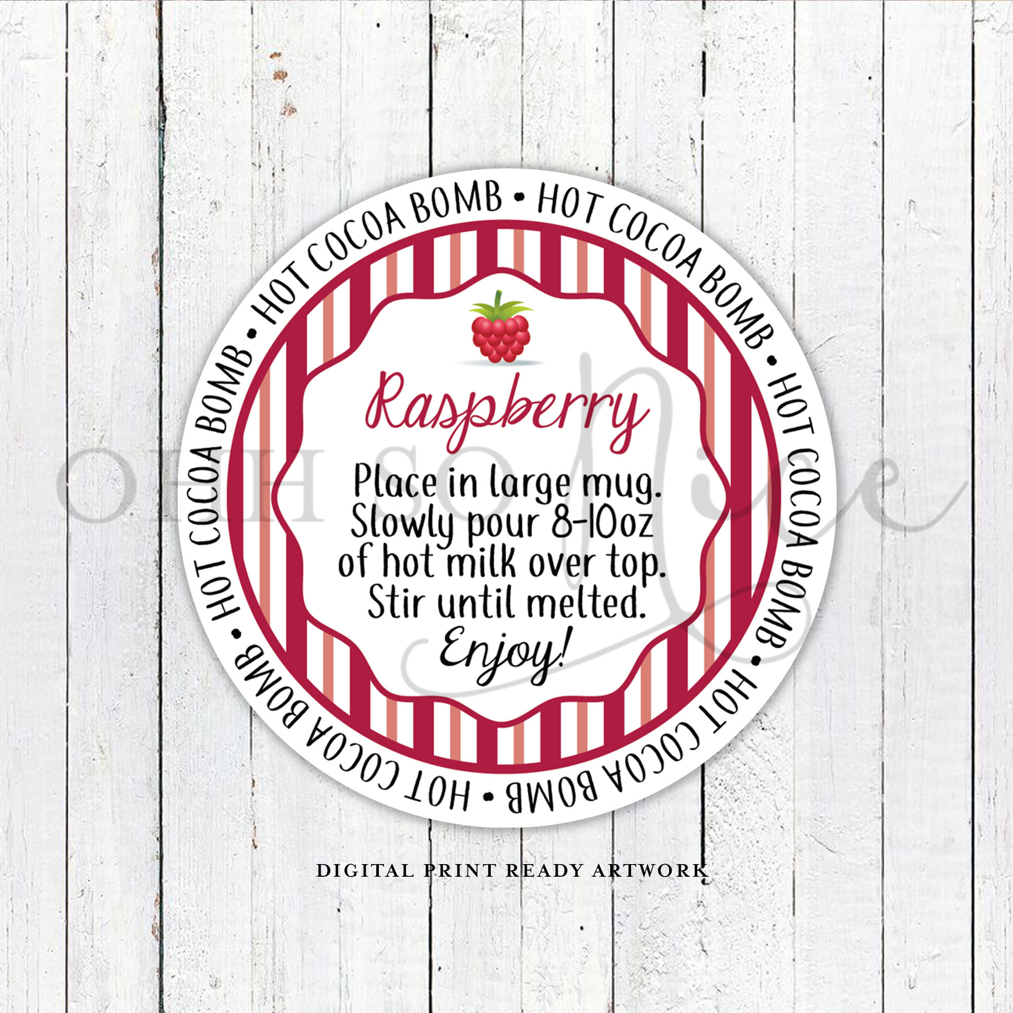 3 Sizes: Raspberry Hot Cocoa Bomb Tag | Flavor Stripes