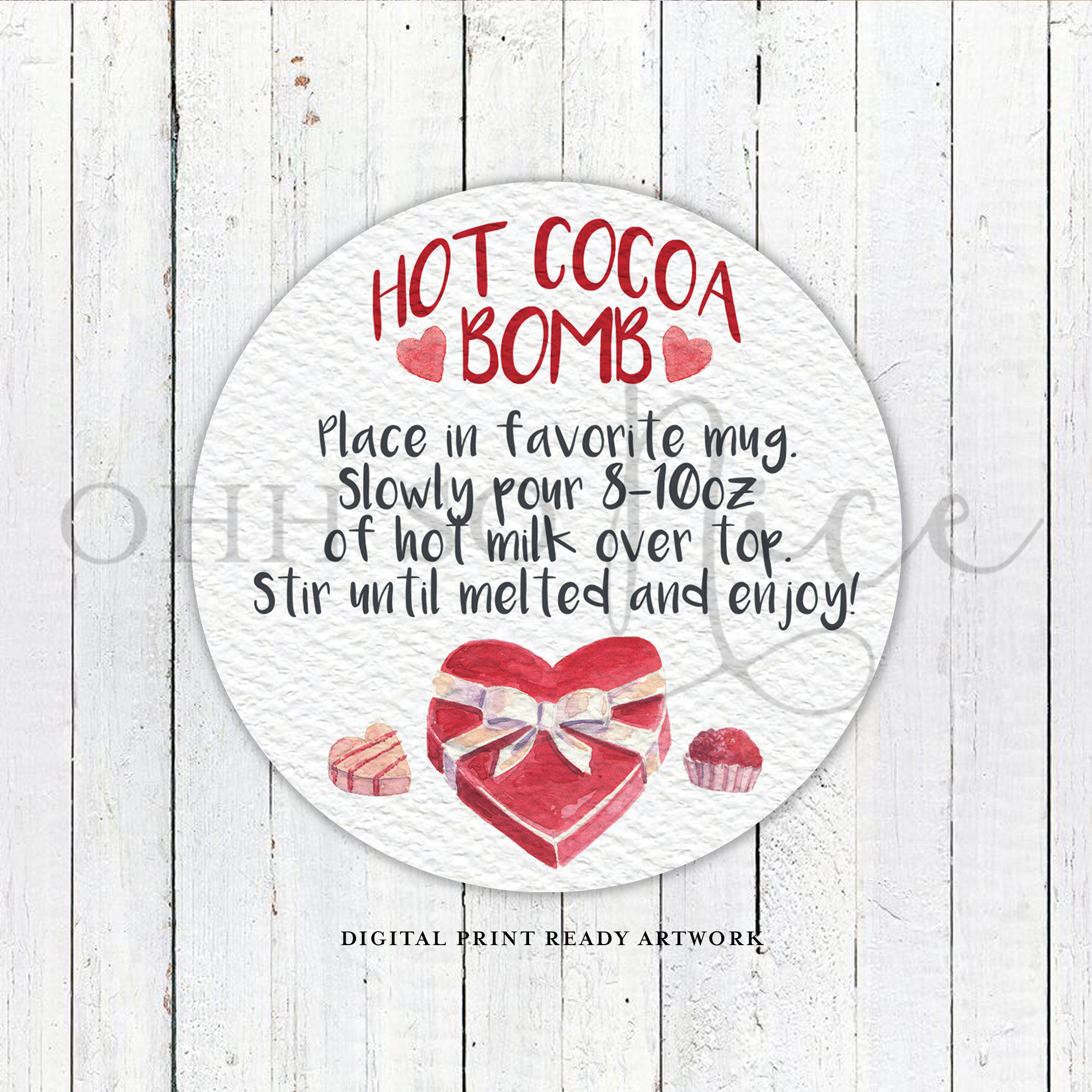 3 Sizes: I Watercolor Valentines Chocolate Box Hot Cocoa Bomb Tag | Love