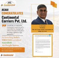 The President of ACAAI & CMD of Activair, Mr. C K Govil, thanks Continental Carriers for India's First RA3 Certified Greenfield Air Freight Station inauguration!