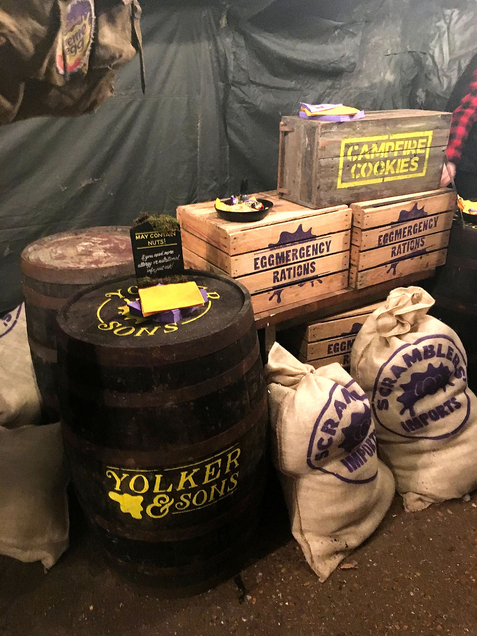 Hand painted distressed collateral for the Creme Egg Camp, London.