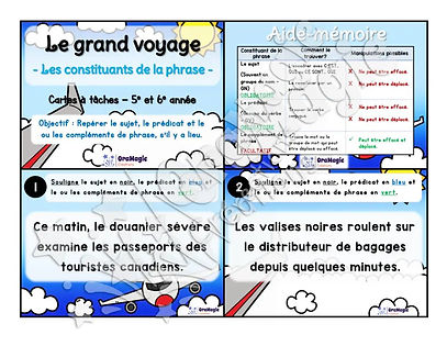 Cartes à tâches - Le grand voyage - Repérer les constituants de la phrase