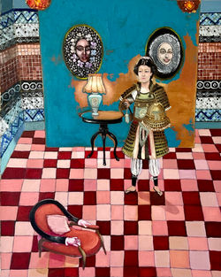 2024_Do outro lado: a sala ocidental da Onna-musha_óleo sobre tela_50x40 cm
