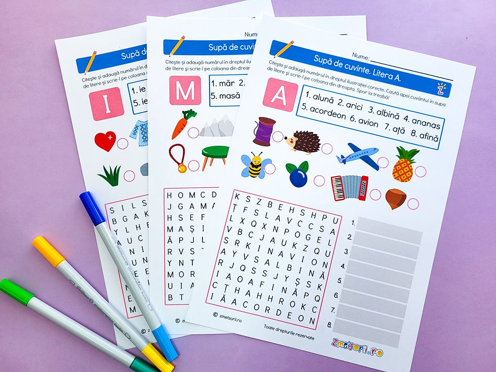 Miniatură: Literele A, M, I. Pachet Fișe scriere și lectură.