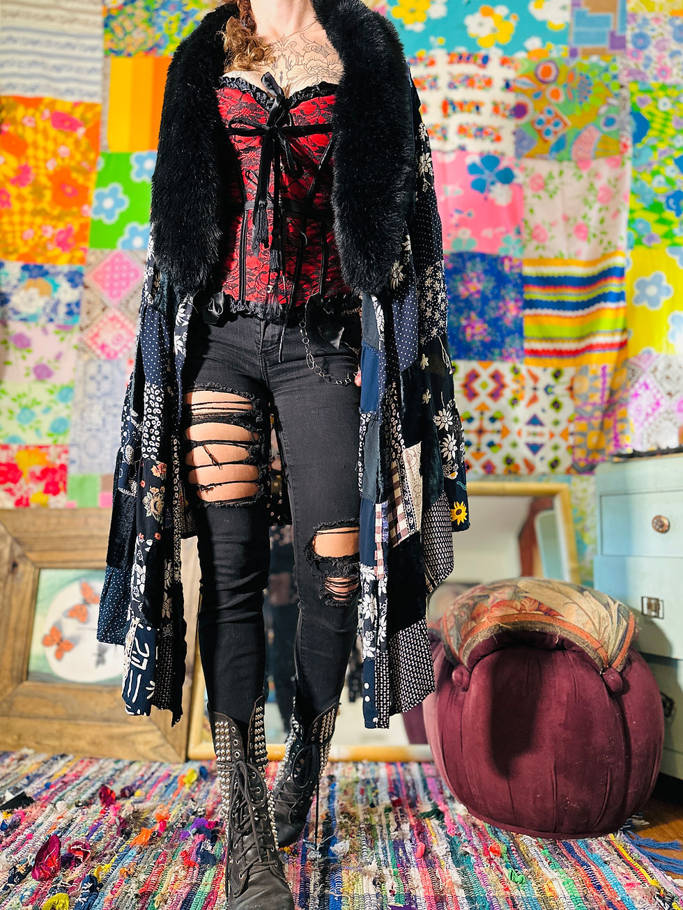 Thumbnail: OOAK Velvet Patchwork Floof Cape - OSFM+