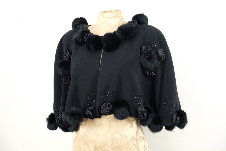 Thumbnail: 60s Embellished Fur Formal Cape - OSFM