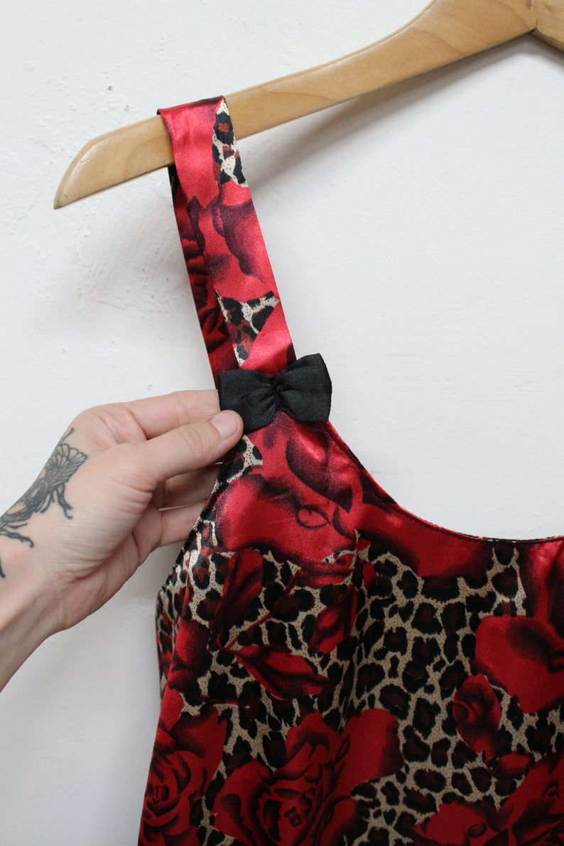 Thumbnail: 90s Roses & Leopard Print Slip Dress - XL