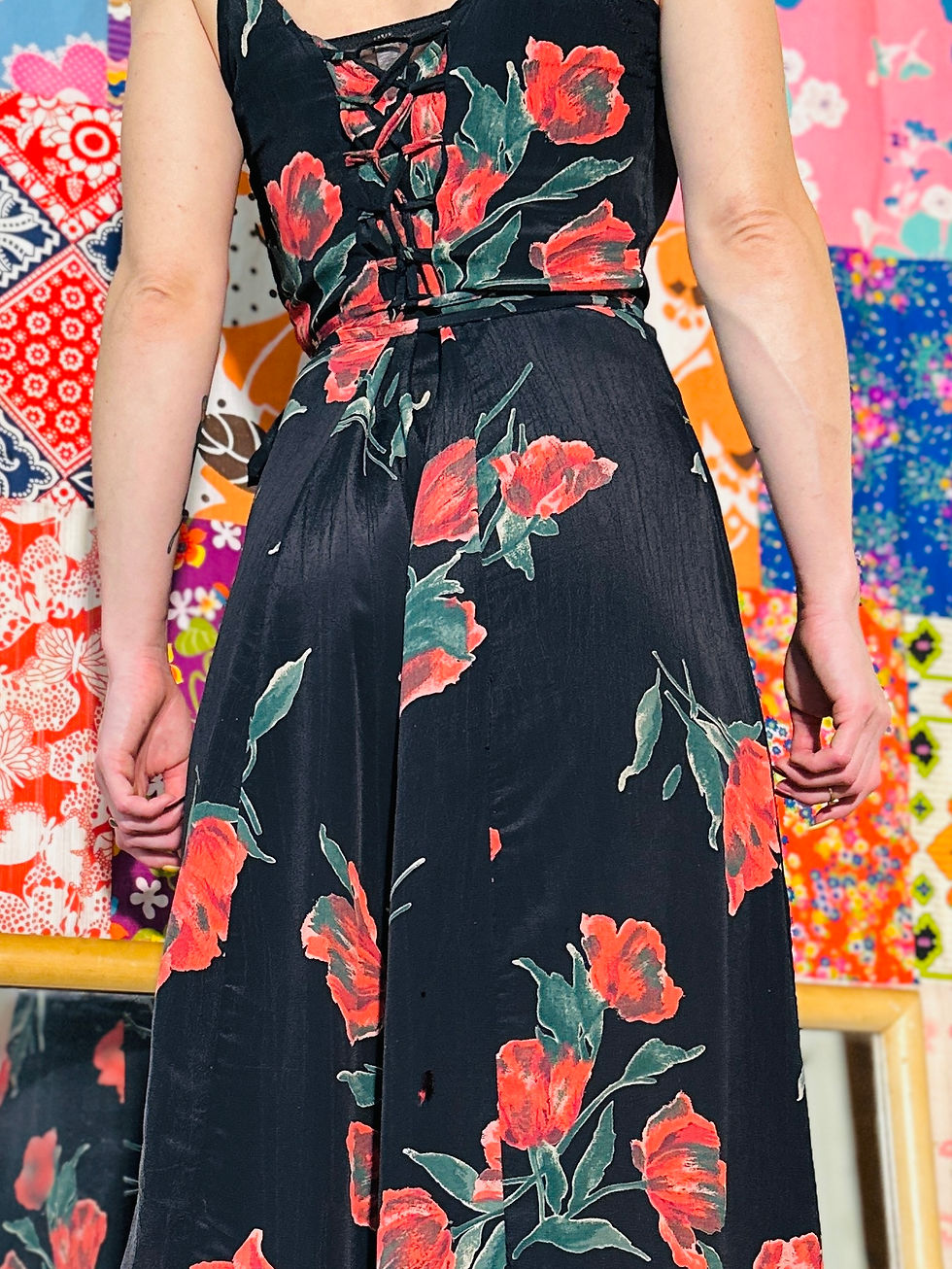 Thumbnail: 90s Lace Up Floral Maxi Dress - S