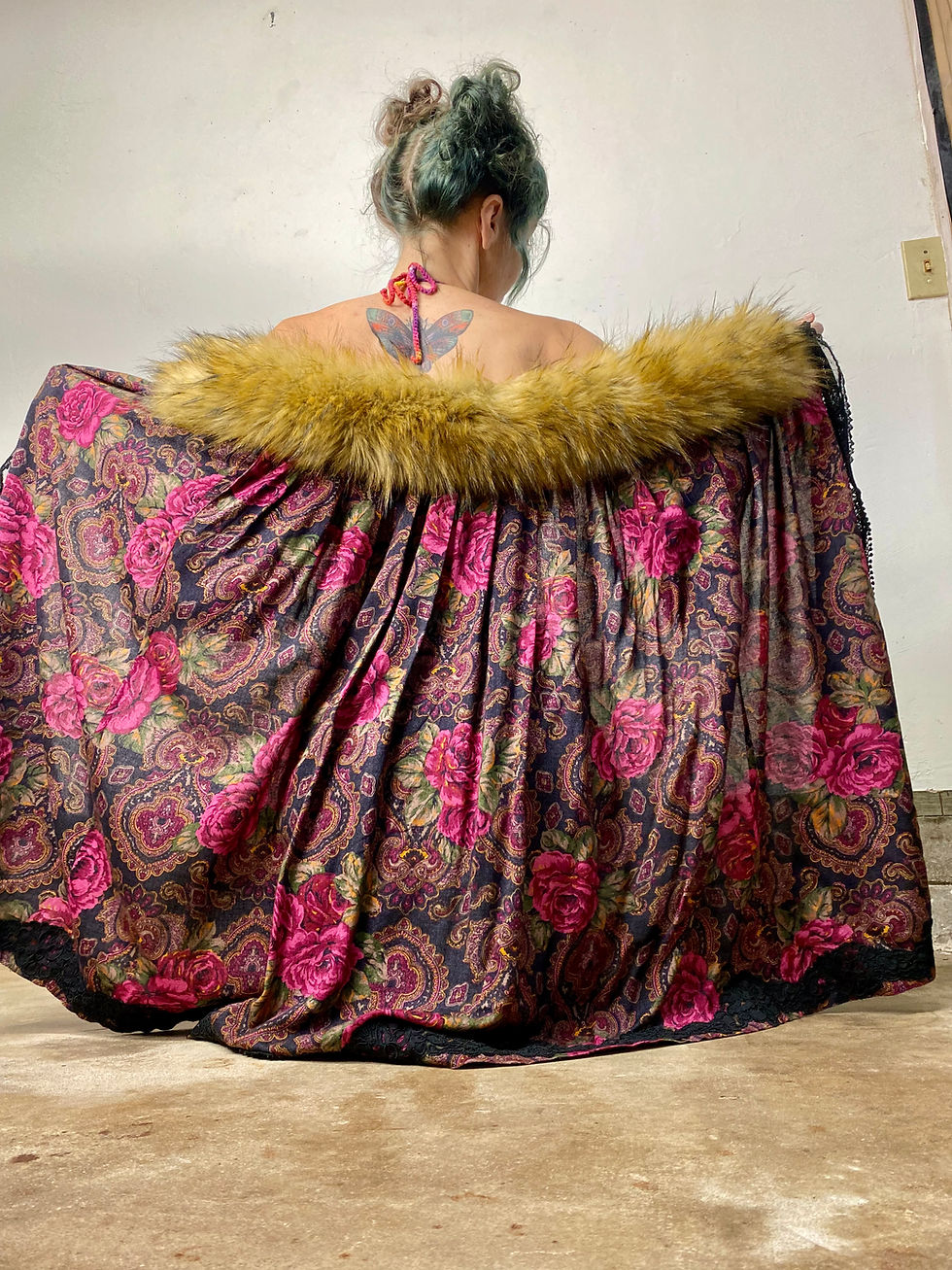 Thumbnail: OOAK Floral Lace Floof Cape - OS
