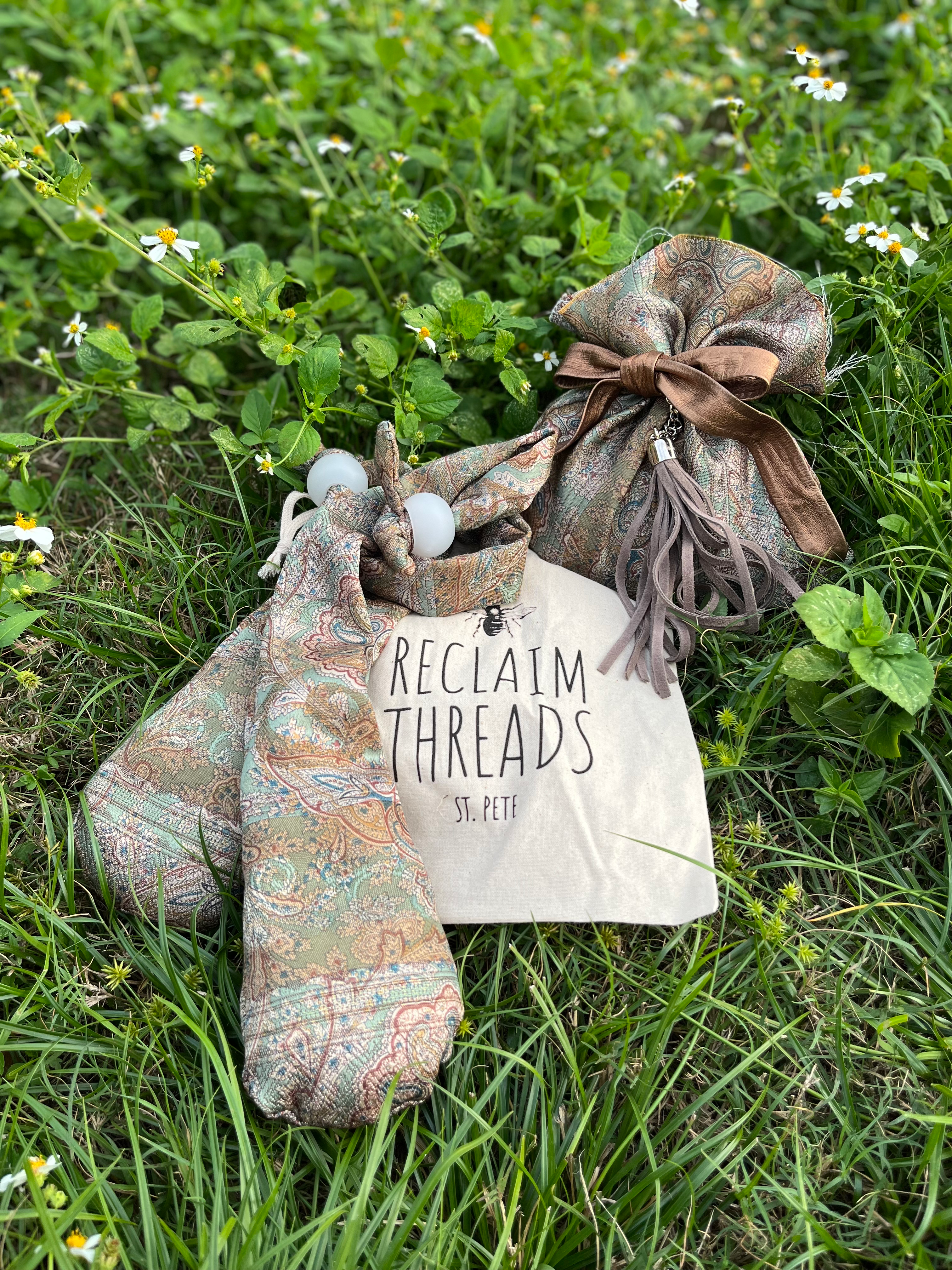 OOAK Earthy Embossed Paisley Poi Gift Set