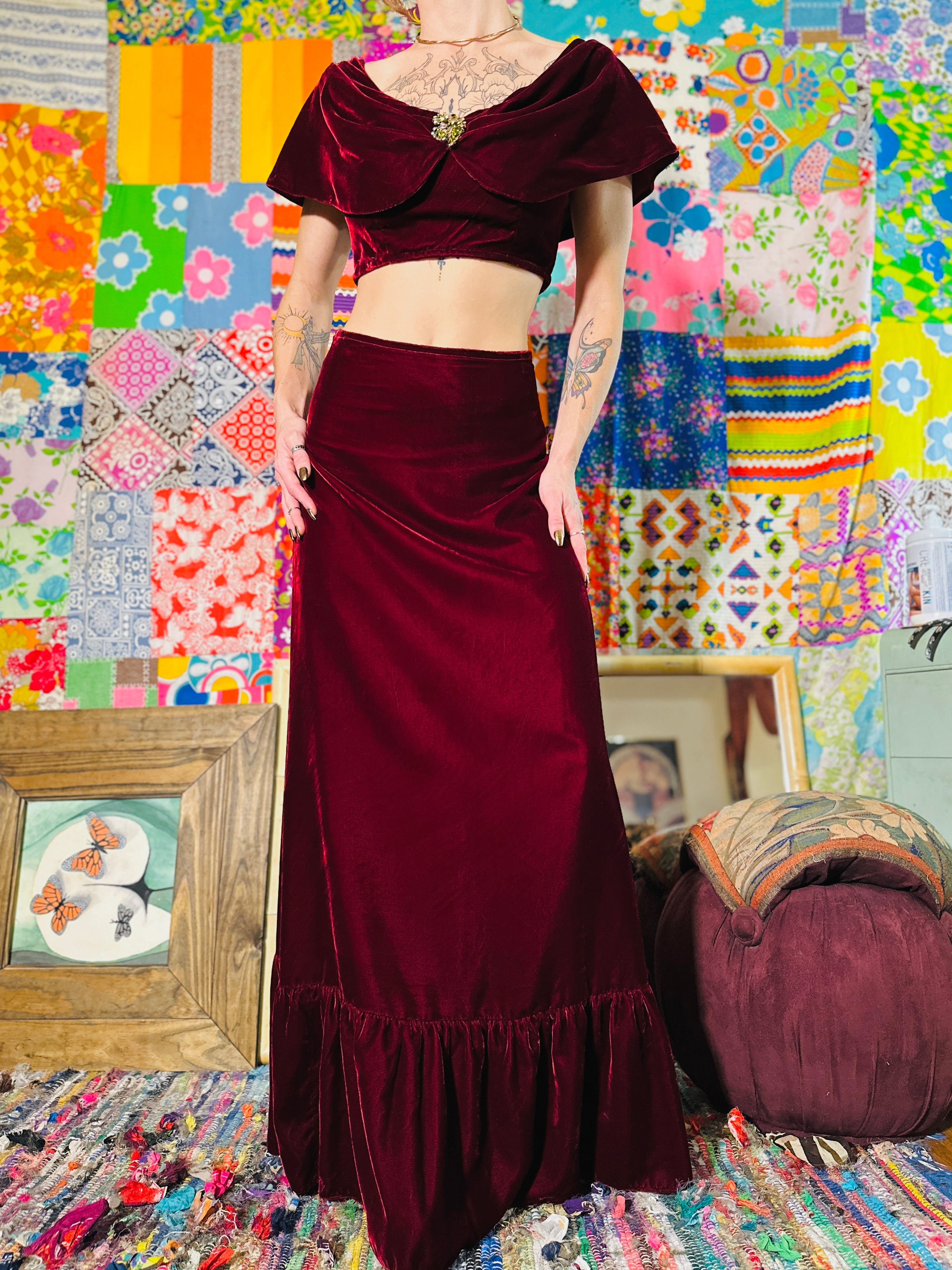 OOAK Cropped Silk Velvet Gown - S