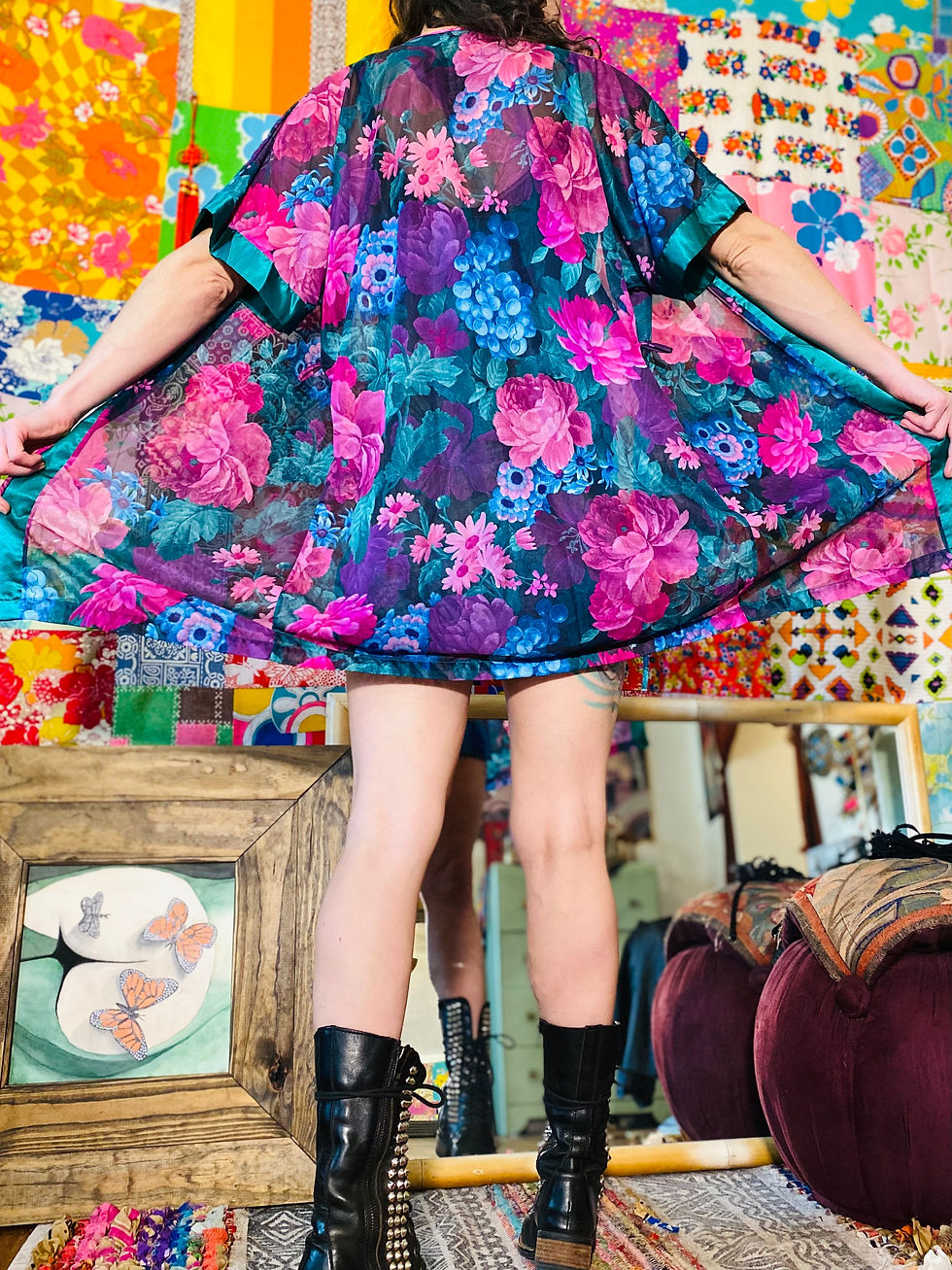Thumbnail: 90s Sheer Bold Floral Robe - S/M