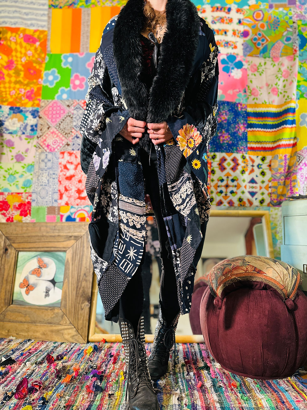Thumbnail: OOAK Velvet Patchwork Floof Cape - OSFM+
