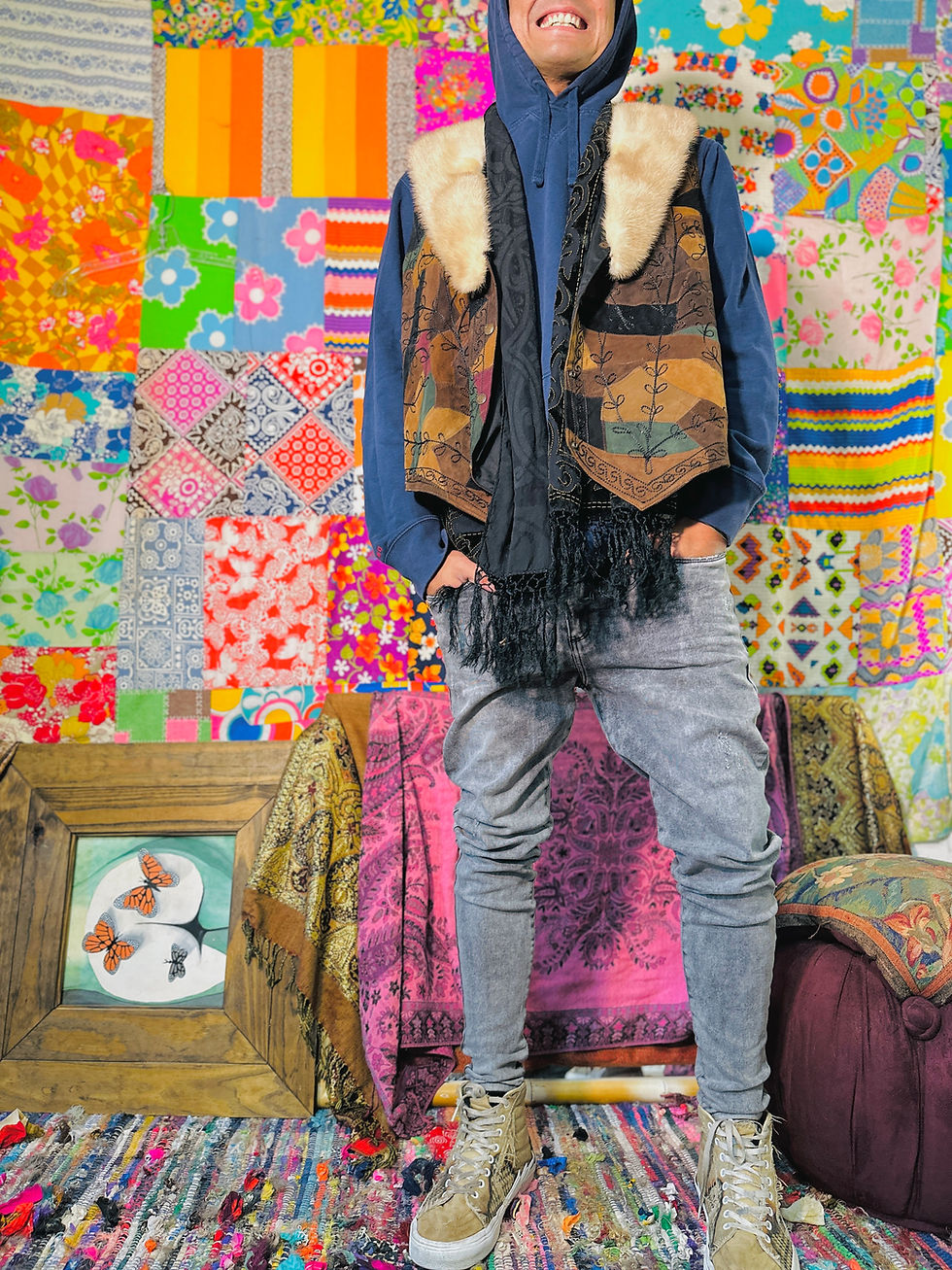 Thumbnail: OOAK Patchwork Suede Floof Vest - Plus Size