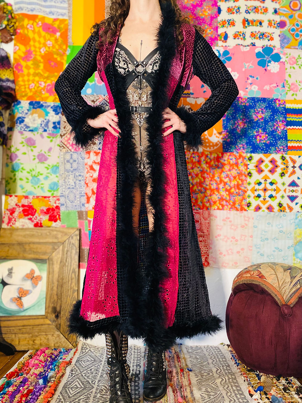 Thumbnail: OOAK Velvet Chiffon Maribou Floof Duster - XS/S