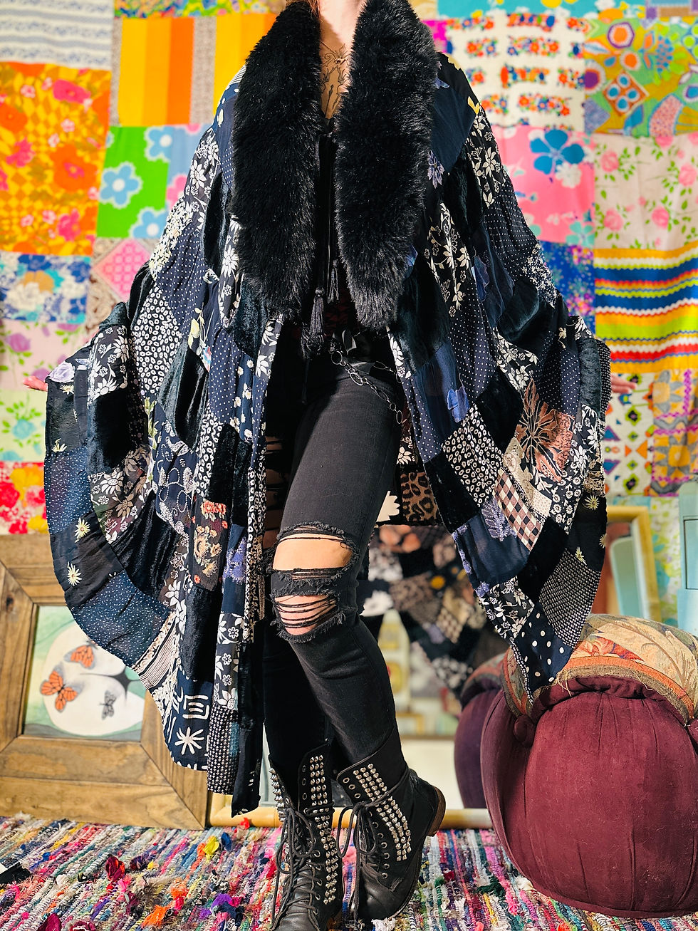 Thumbnail: OOAK Velvet Patchwork Floof Cape - OSFM+