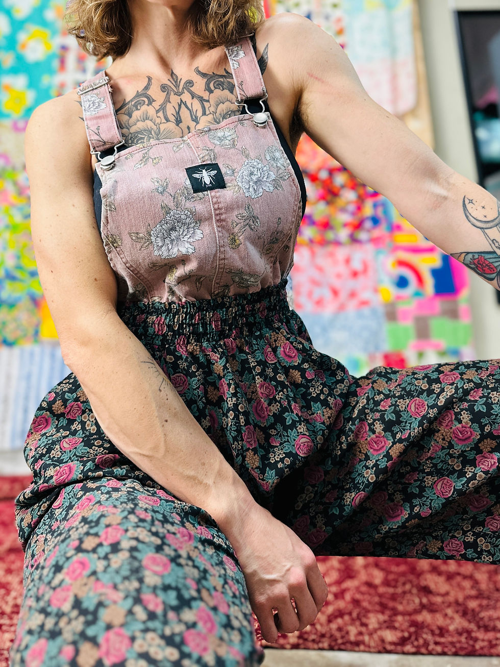 Thumbnail: OOAK Mixed Floral Overalls - XS/S