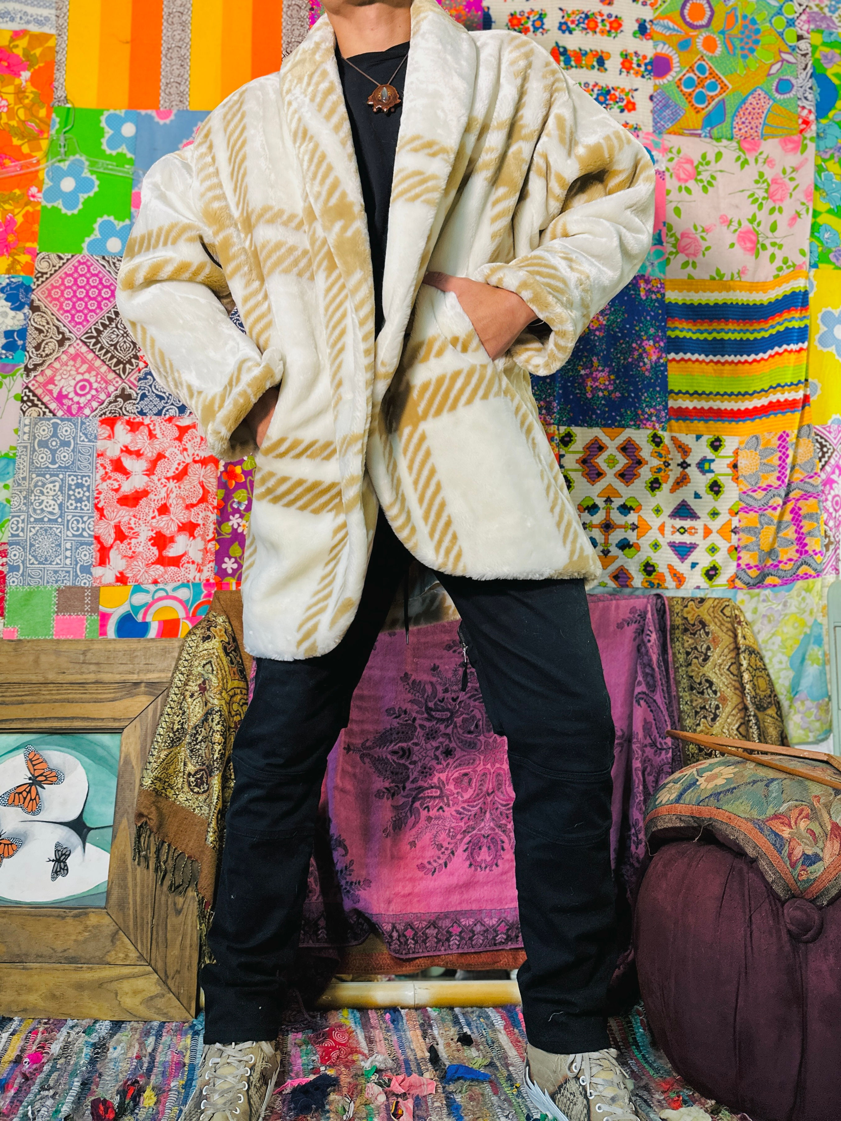 90s Plaid Donnybrook Faux Fur Coat - XXL+