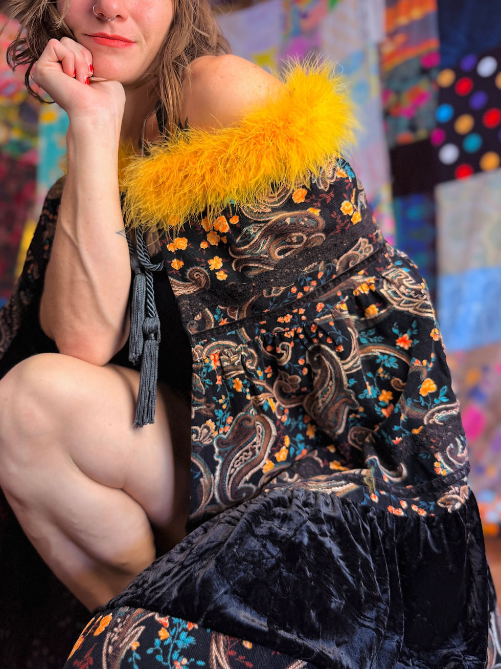 Thumbnail: OOAK Corduroy & Velvet Marabou Floof Cape - OS