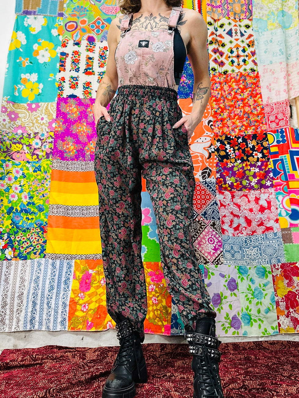 Thumbnail: OOAK Mixed Floral Overalls - XS/S
